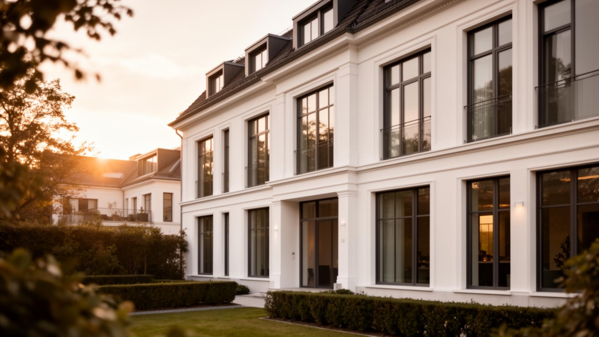 Moderne Wohnimmobilie im Abendlicht